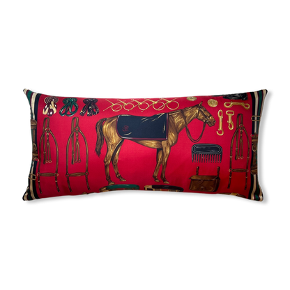 Equestrian Red Vintage Silk Scarf Pillows