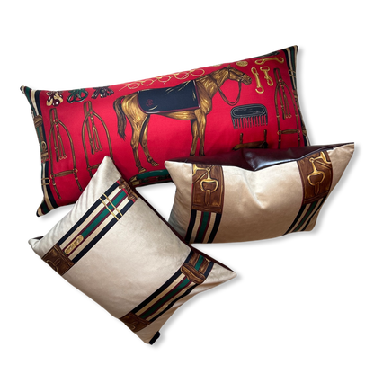 Equestrian Red Vintage Silk Scarf Pillows