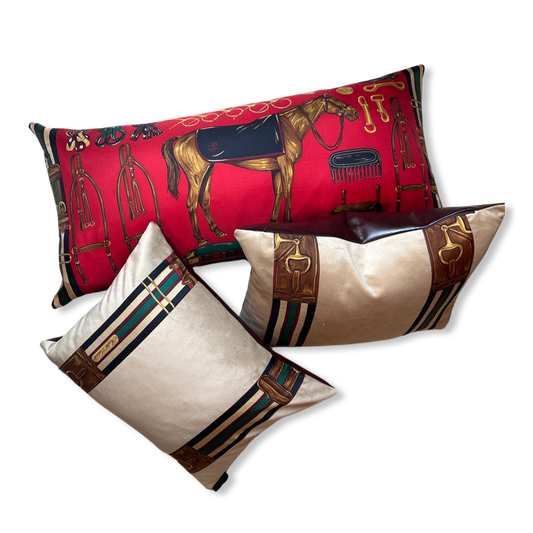 Equestrian Red Vintage Silk Scarf Pillows