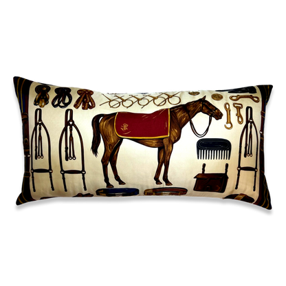 Equestrian Beige Vintage Silk Scarf Pillows