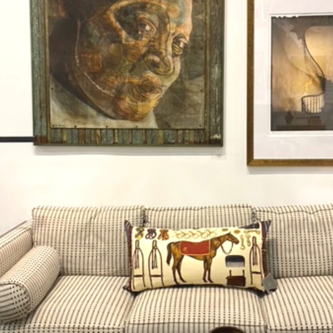 Equestrian Beige Vintage Silk Scarf Pillows