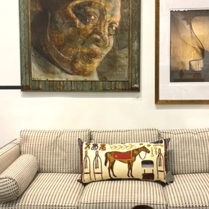 Equestrian Beige Vintage Silk Scarf Pillows