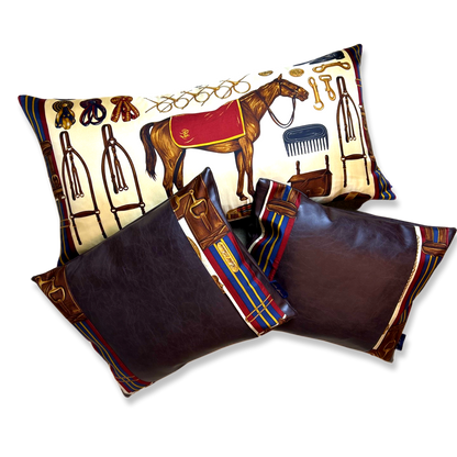 Equestrian Beige Vintage Silk Scarf Pillows