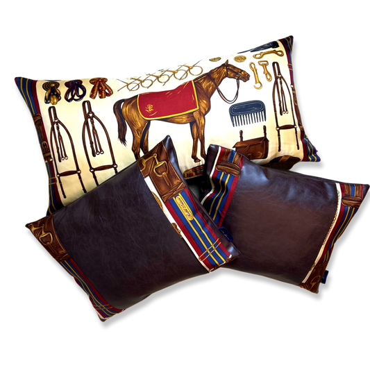 Equestrian Beige Vintage Silk Scarf Pillows