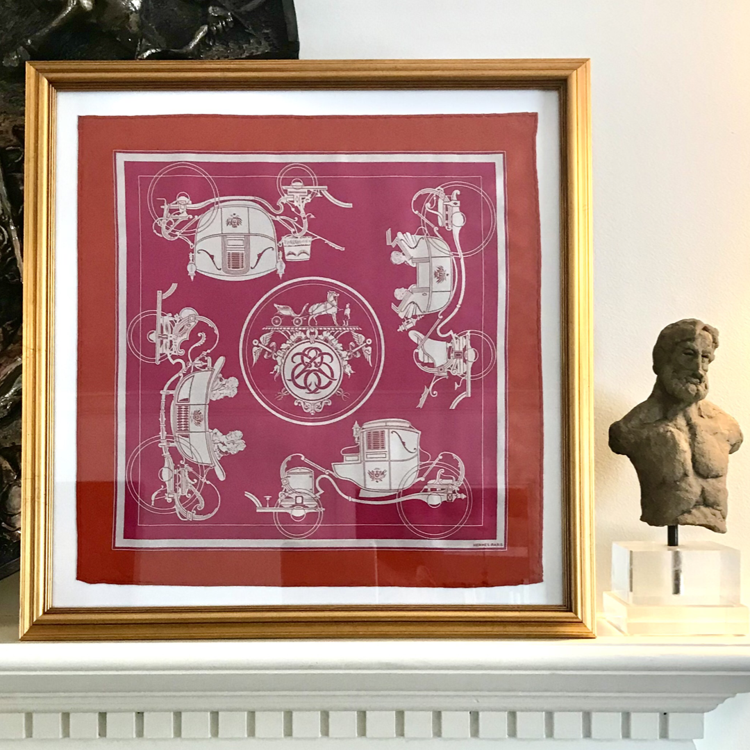 Ex Libris Framed Vintage Silk Scarf 20"