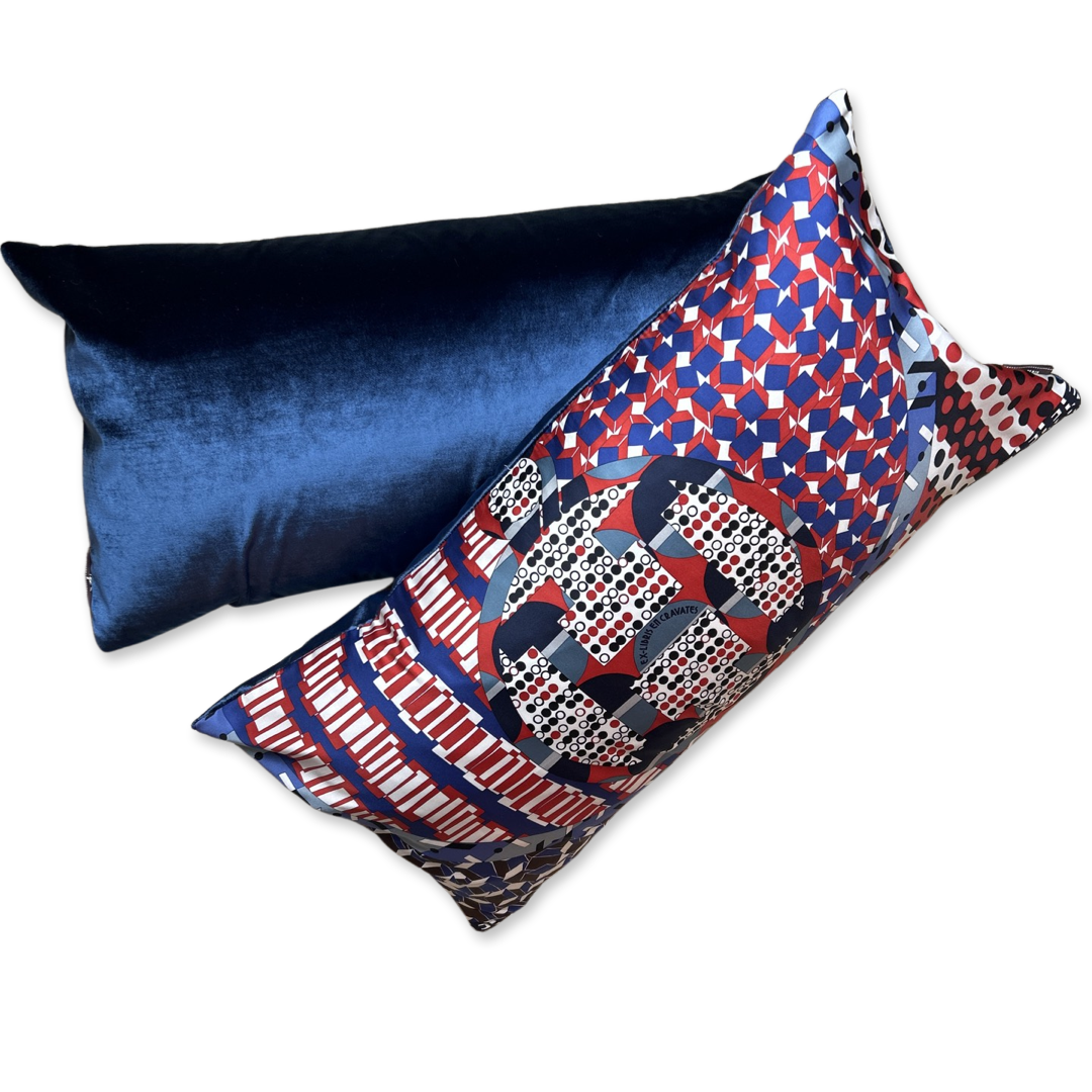 Ex Libris en Cravates Vintage Silk Scarf Lumbar Pillows 30"