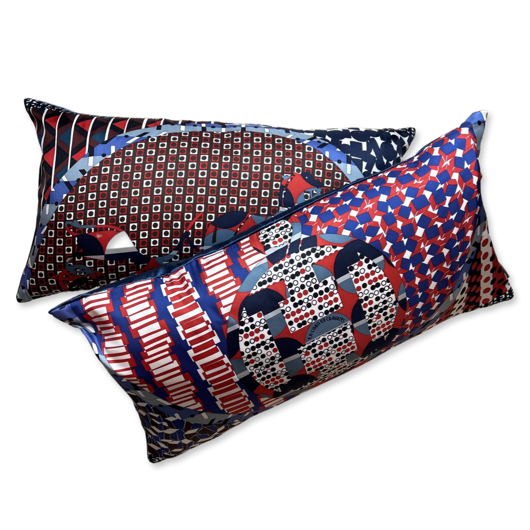 Ex Libris en Cravates Vintage Silk Scarf Lumbar Pillows 30"