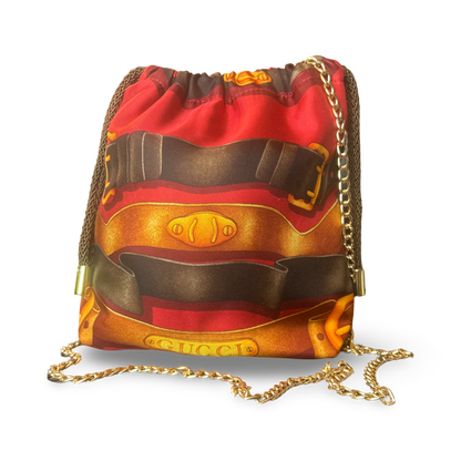 Red Harness Vintage Scarf Drawstring Crossbody Bag