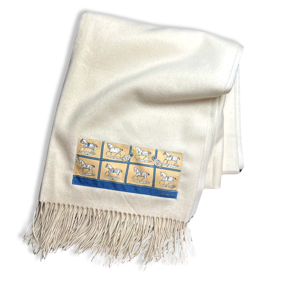 Petites Chevaux Vintage Silk Scarf & Cashmere Throw Blanket