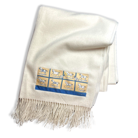 Petites Chevaux Vintage Silk Scarf & Cashmere Throw Blanket