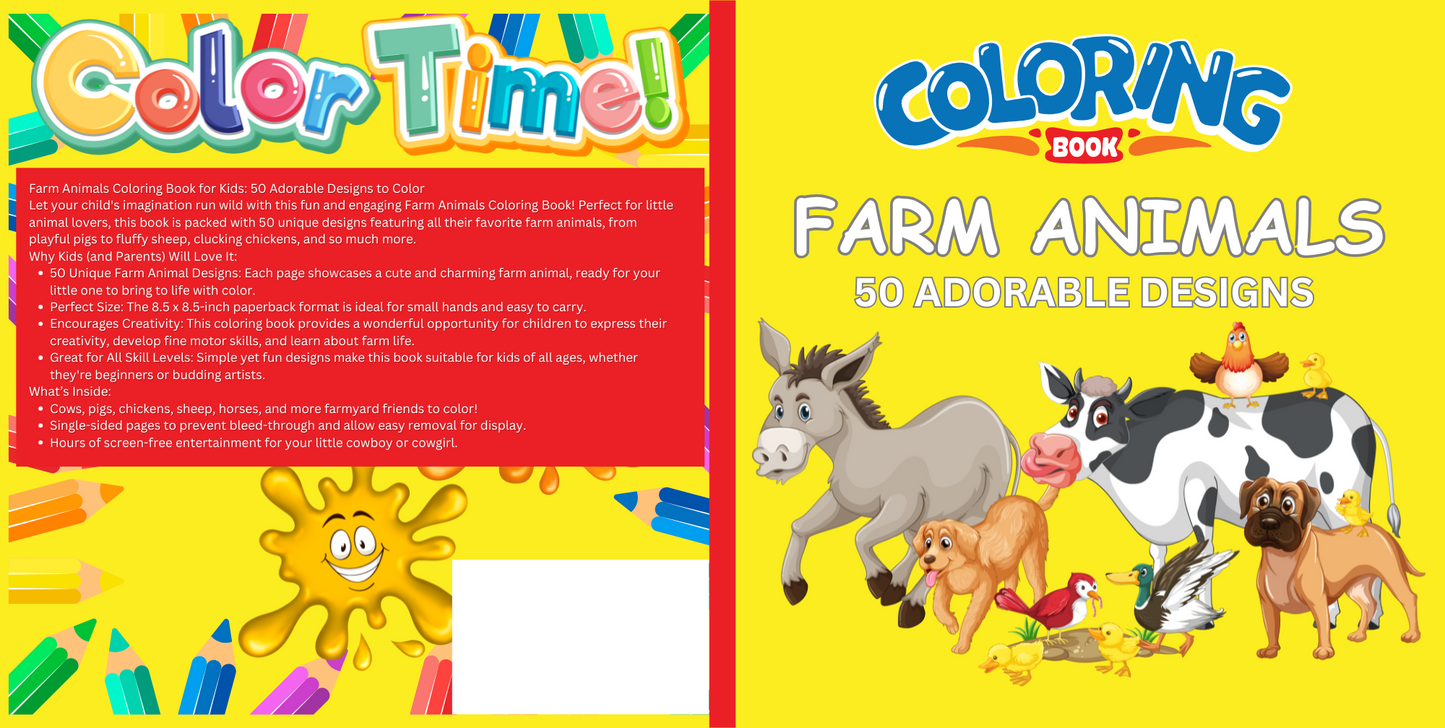 Farm Animals Coloring Book for Kids: 50 Adorable Designs to Color