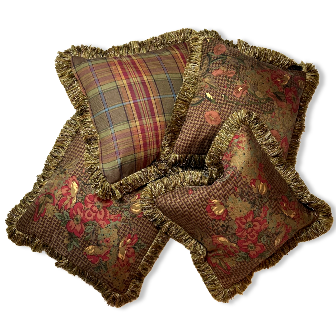 Floral Houndstooth Scarf Pillows 18"