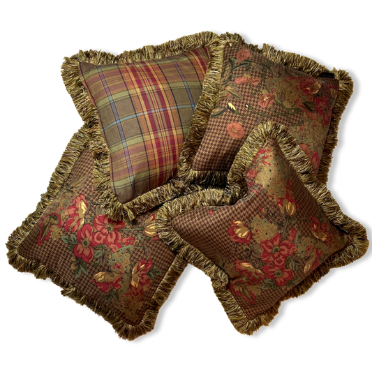 Floral Houndstooth Scarf Pillows 18"