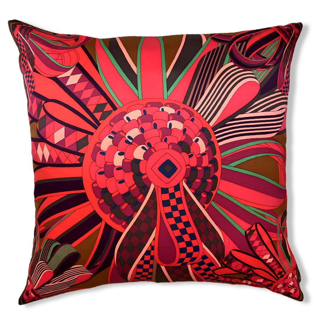 Flots du Cheval Vintage Silk Scarf Pillow 28"