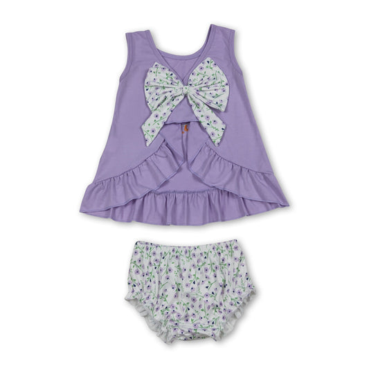 Lavender floral bow goose top bummies baby girls set