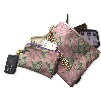 GG Logo Arabesque Pink Vintage Silk Scarf Coffee Run Keychain Bag