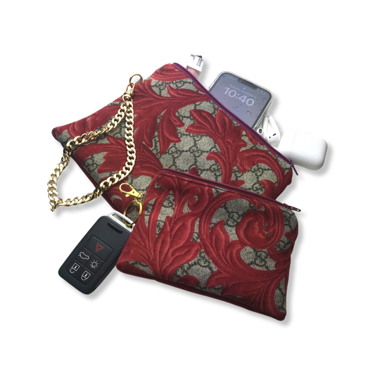 GG Logo Arabesque Red Vintage Silk Scarf Coffee Run Keychain Bag