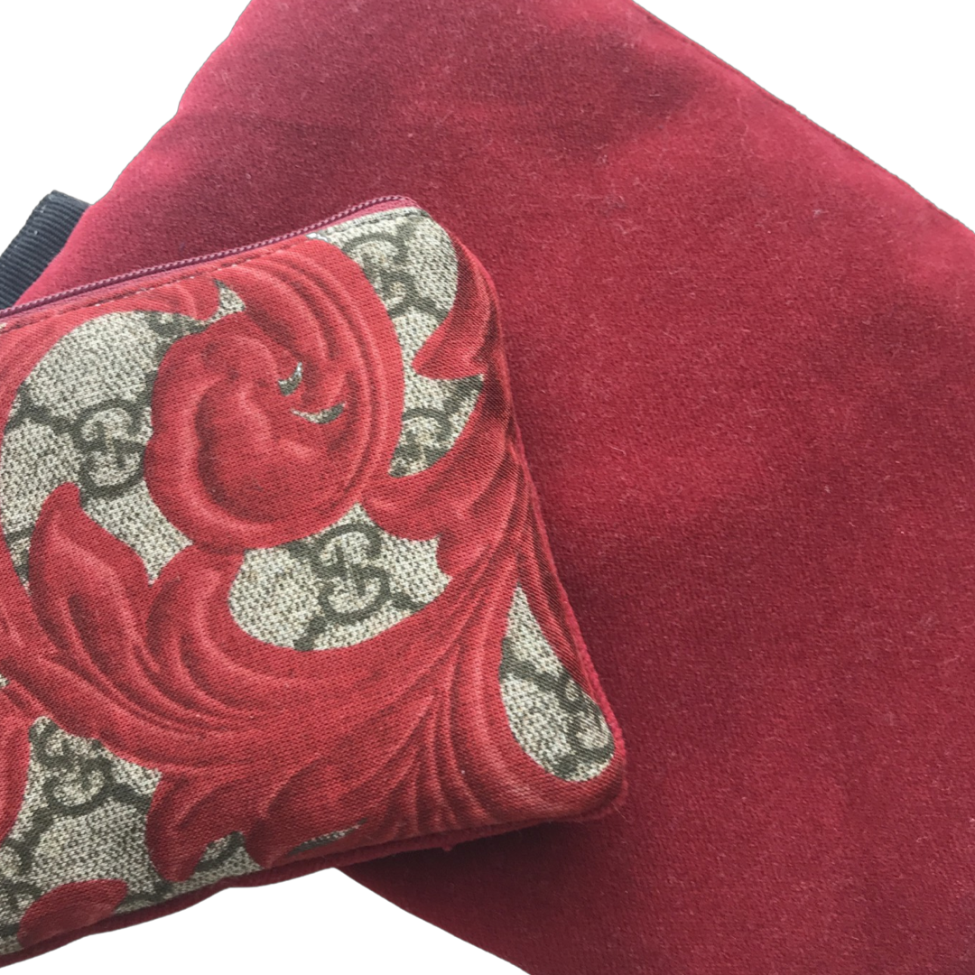 GG Logo Arabesque Red Vintage Silk Scarf Coffee Run Keychain Bag