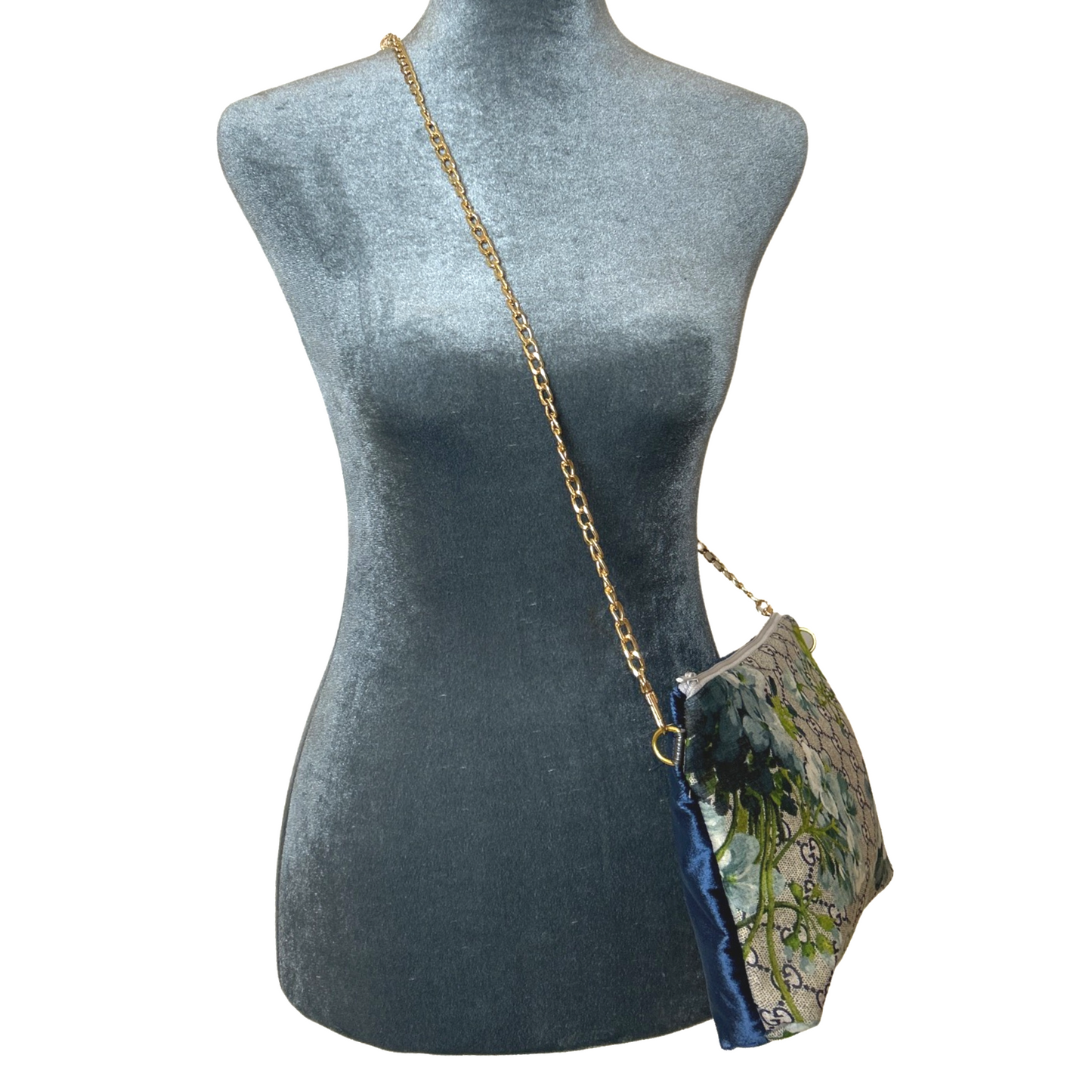 GG Logo Blooms Blue Vintage Scarf Crossbody Bag