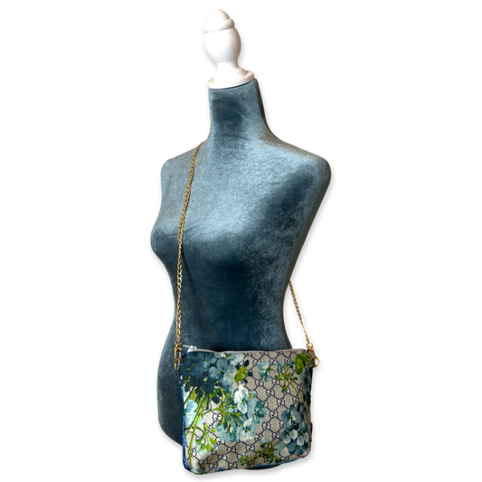 GG Logo Blooms Blue Vintage Scarf Crossbody Bag