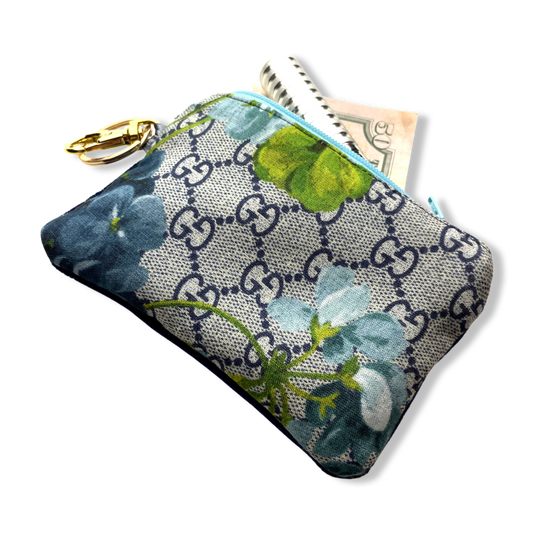 GG Logo Blooms Blue Vintage Silk Scarf Coffee Run Keychain Bag