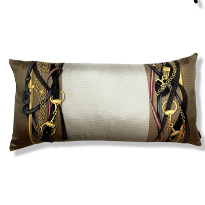 GG Logo Snaffle Bit Vintage Silk Scarf Lumbar Pillow 35"