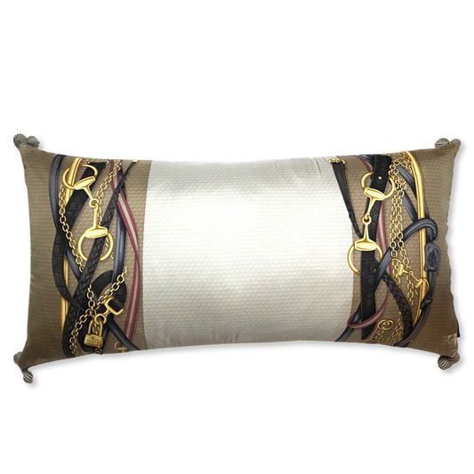 GG Logo Snaffle Bit Vintage Silk Scarf Lumbar Pillow 35"