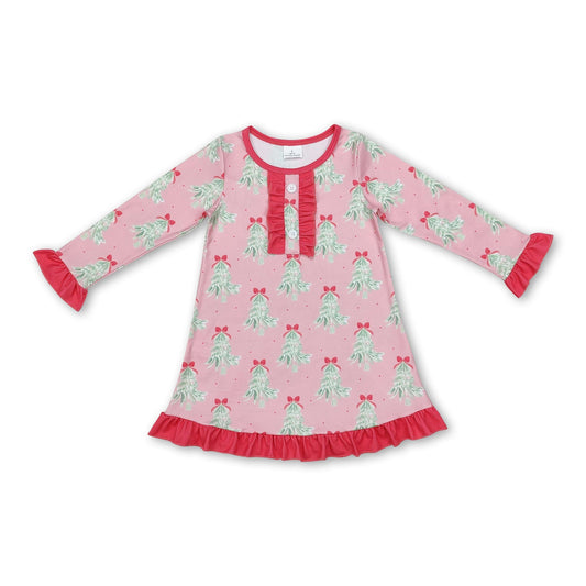 Hot pink ruffle Christmas nightgown kids girls dresses