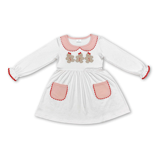 Pink polka dots gingerbread pocket girls Christmas dresses
