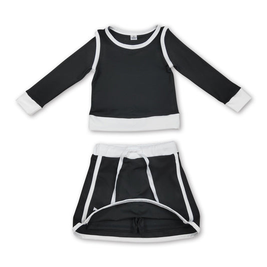 Long sleeves black top skirt kids girls active yoga  outfits