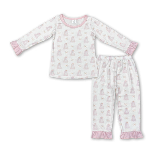 Long sleeves pink dog kids girls pajamas
