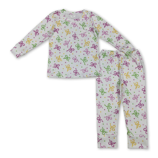 purple yellow green mask kids girls Mardi Gras pajamas