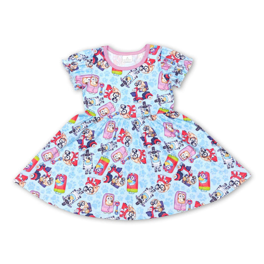 Short sleeves pink dog baby girls dresses
