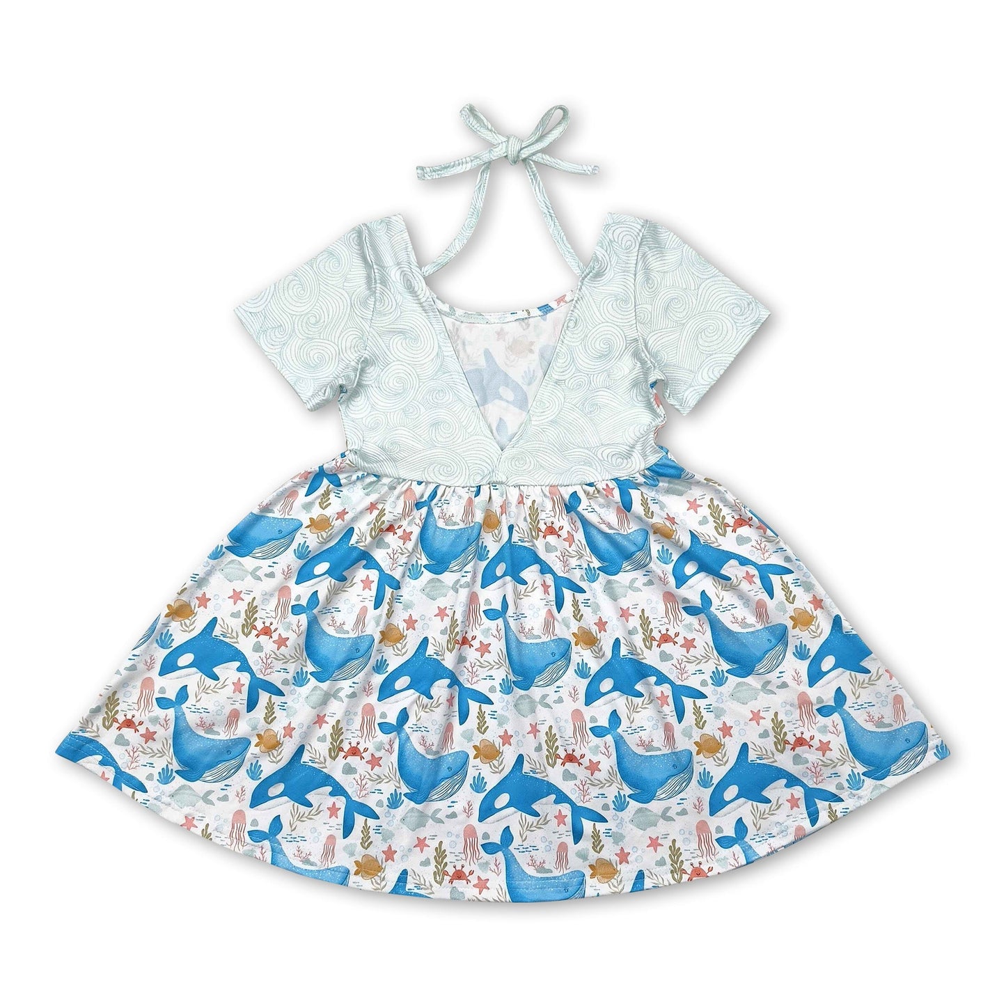 Short sleeves dolphin seaweed kids girls summer dress
