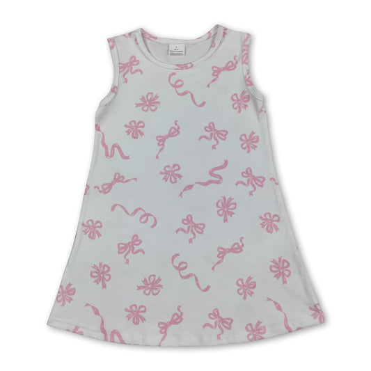Sleeveless pink bow baby girls summer dresses