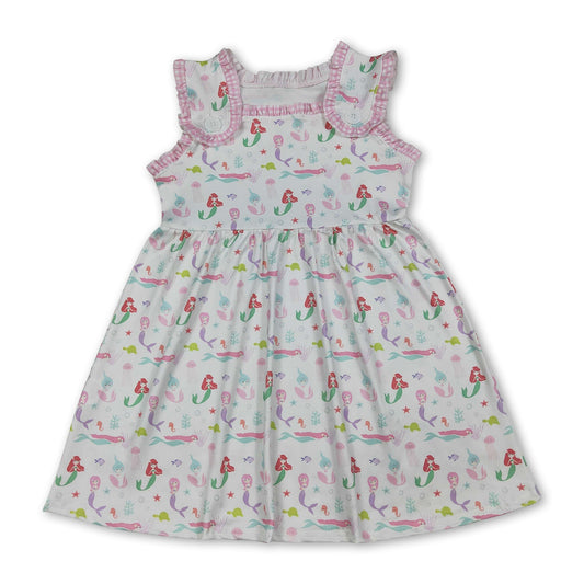 Sleeveless plaid ruffle fish princess kids girls summer dress