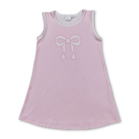 Sleeveless pink plaid bow baby girls summer dresses