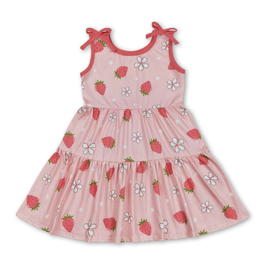 Sleeveless strawberry floral baby girls patchwork dress