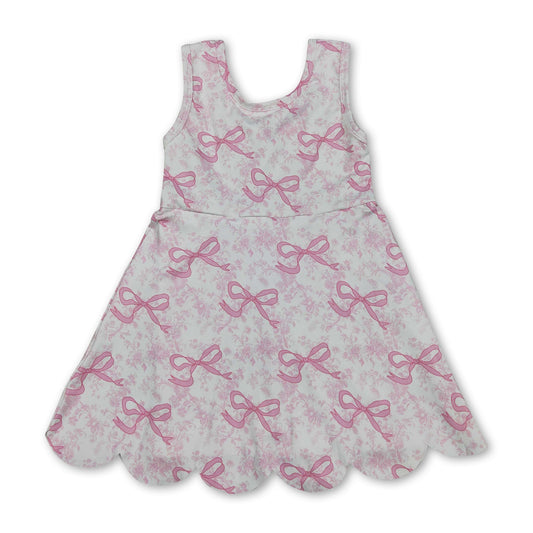 Sleeveless floral pink bow girls summer athletic dress