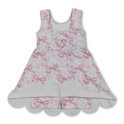 Sleeveless floral pink bow girls summer athletic dress