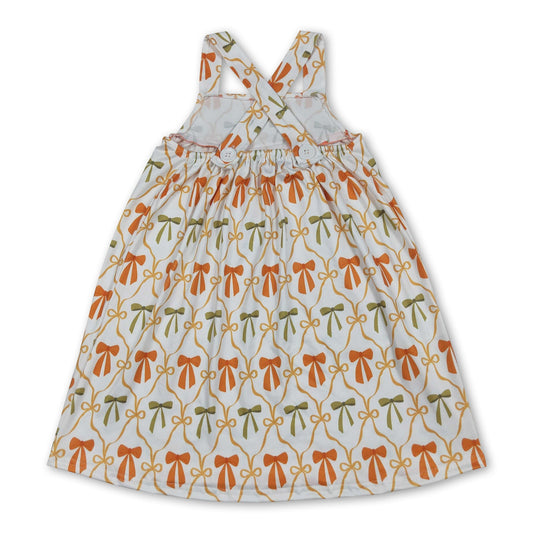 Straps orange bows stripe pockets girls fall dresses