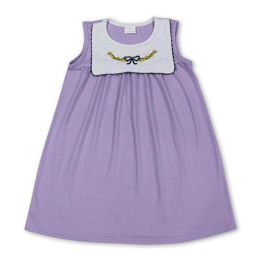 purple green bows print sleeveless girl dress