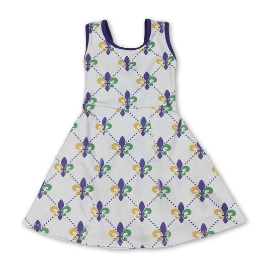 Purple green yellow sleeveless girls Mardi Gras athletic dress