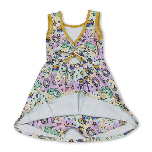Sleeveless tie dye kids girls Mardi Gras athletic dress