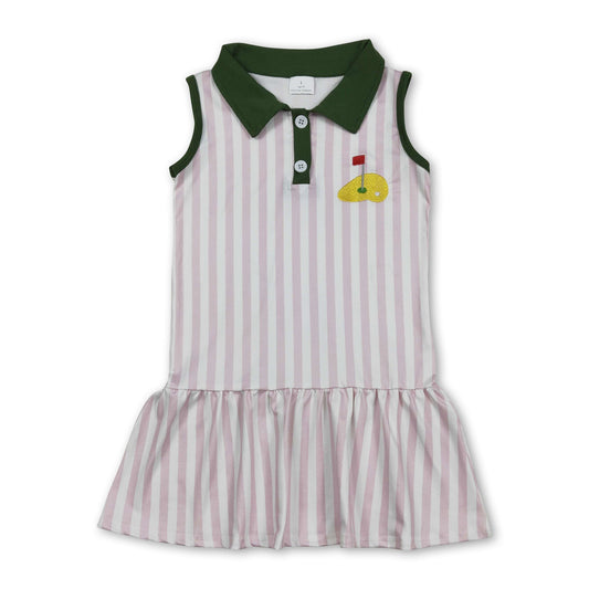 Sleeveless pink stripe golf kids girls polo dresses