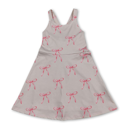 Straps pink bow kids girls summer athletic dress