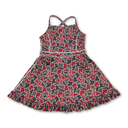 Sleeveless camo A kids girls team athletic dresses