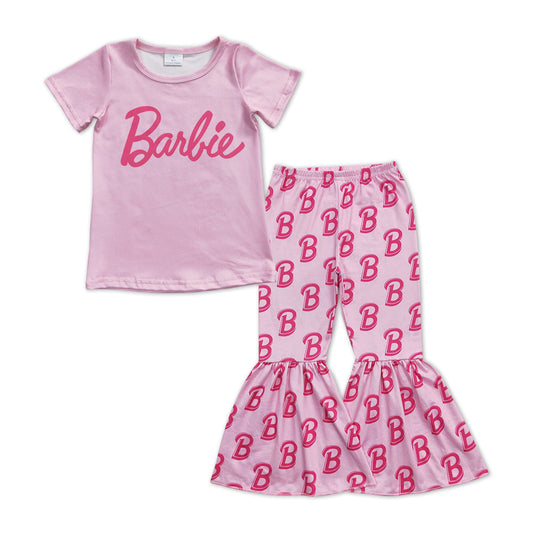 Pink short sleeves top B pants party girls clothes