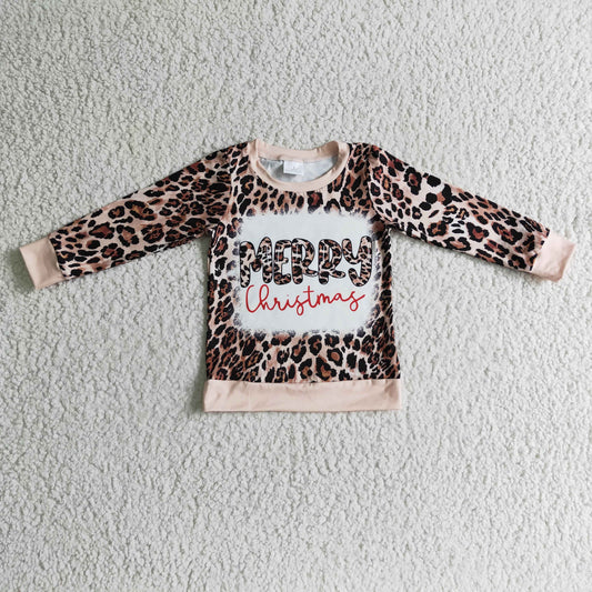 Merry Christmas bleached leoaprd baby girls sweatshirt
