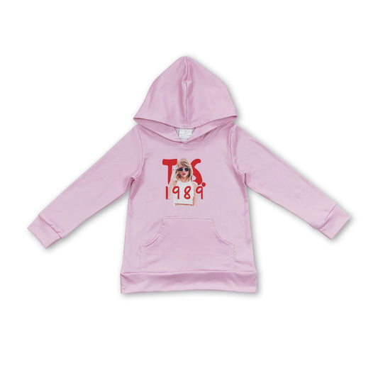 Pink long sleeves singer girls hoodie
